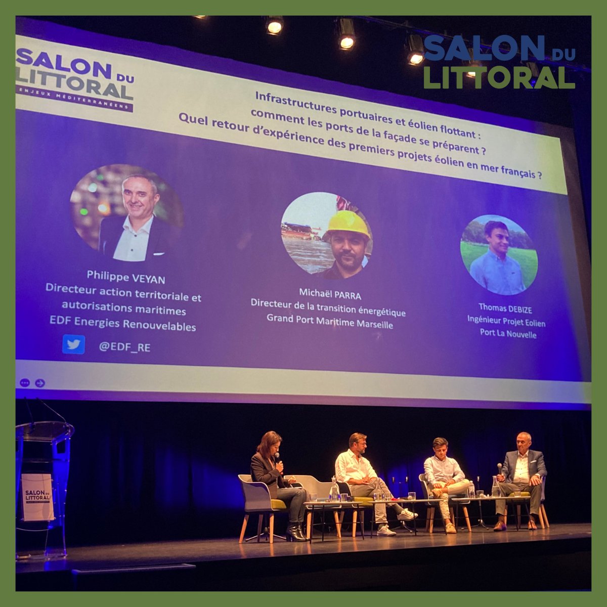 SalonduLittoral's tweet photo. ▶️ 🔴 [EN DIRECT] de la conférence thématique du parcours #EolienFlottant  “Infrastructures portuaires et éolien flottant : Comment les ports de la façade se préparent ? Quel retour d’expérience des premiers projets éoliens en mer français ?”  en partenariat avec @EDF https://t.co/0lUcfIPp8Q