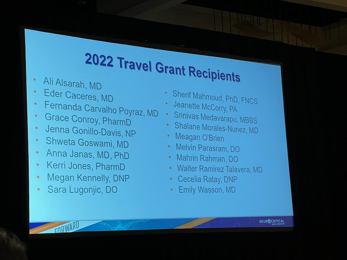 Congratulations to the #NCS2020 travel award winners <a href="/neurocritical/">Neurocritical Care Society</a>