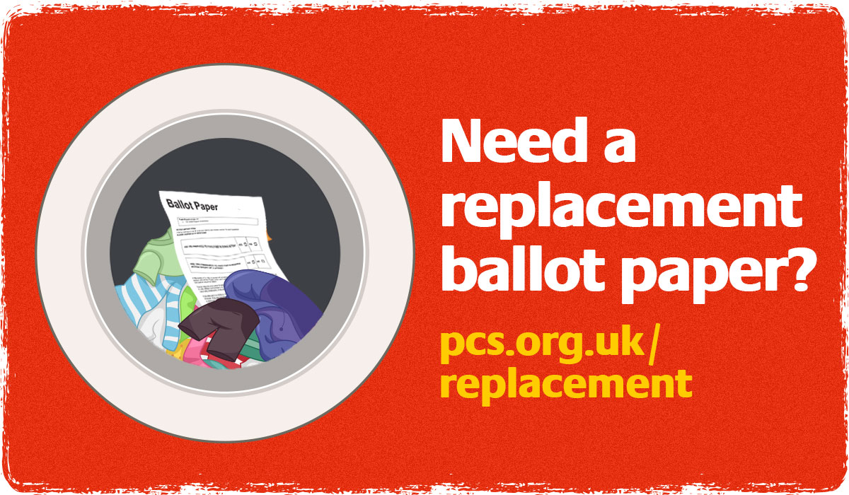 PCS members should have received a ballot paper for our national industrial action ballot. If you haven’t had it or have lost it, find out how to get a replacement. You need to apply as soon as possible and our final deadline is tomorrow (24 October). bit.ly/replacement1310