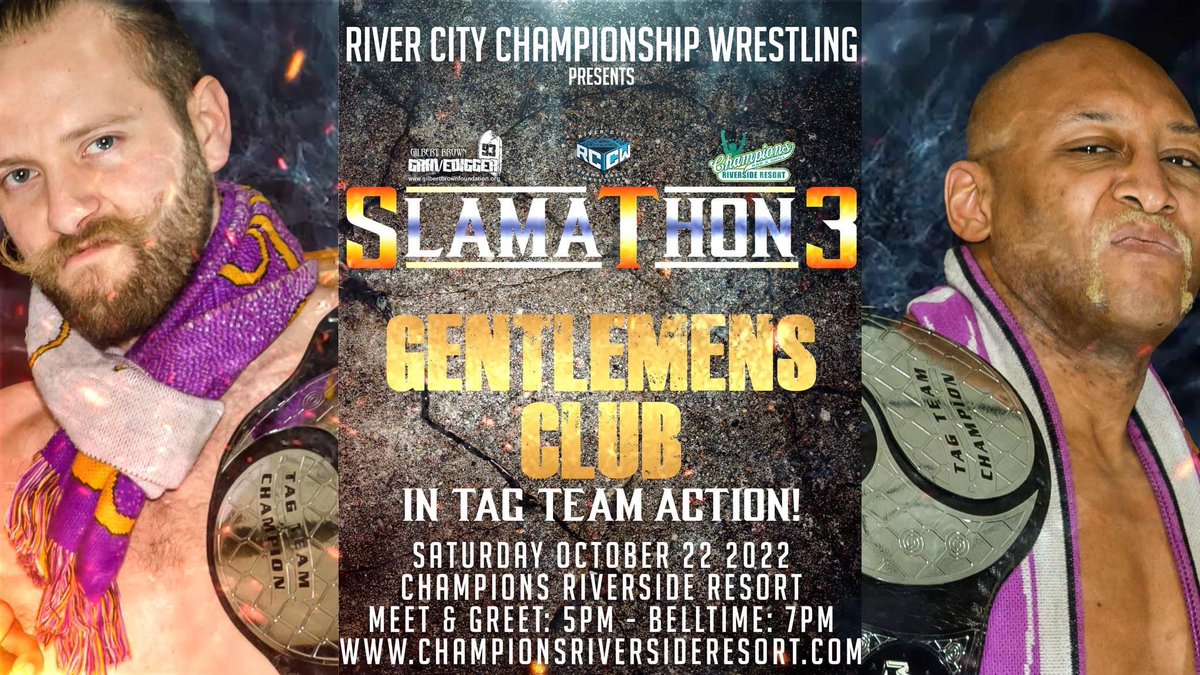 RiverCityCW's tweet photo. 📣📣 MATCH ANNOUNCEMENT 📣📣

Four Teams collide THIS SATURDAY with the RCCW Tag Team titles on the line!

Get your tickets to RCCW: Gravedigger Slamathon: Featuring "The Nature Boy" Ric Flair NOW! All proceeds for the Mongo McMichael Scholarship Fund.
https://t.co/WDKzxpneXm https://t.co/31pXj3k5l5