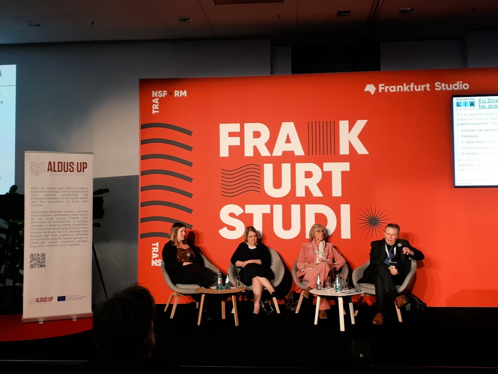 Interesting discussion at <a href="/Book_Fair/">FrankfurterBuchmesse</a> on #accessibility in the #publishing sector, referring to the EU's European Accessibility Act. Organised by <a href="/aldusnet/">Aldus Network</a> <a href="/FEP_EU/">Federation of European Publishers</a> <a href="/FondazioneLIA/">Fondazione LIA</a> and co-funded by <a href="/europe_creative/">Creative Europe</a>.