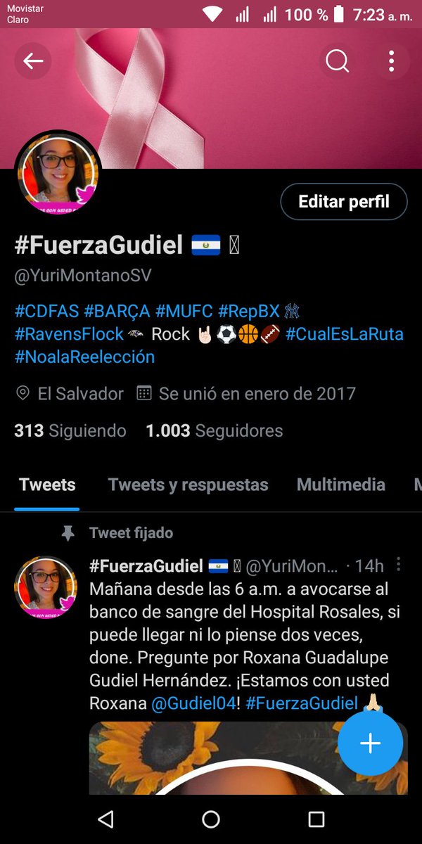 YuriMontanoSV's tweet photo. En otro contexto lo celebraría, pero ahora es más importante la solidaridad. Mis #MilSeguidores se los dedico a usted @Gudiel04 🙏 #FuerzaGudiel https://t.co/Pt7SoVILnD