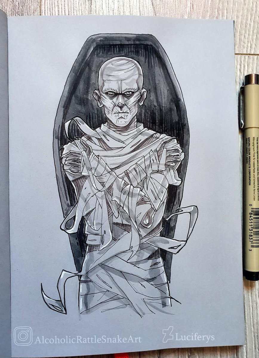 AlexRattleSnake's tweet photo. Inktober Day 14: The Mummy

#inktober
#inktober2022
#sketchbook
#drawing 
#HorrorMovies 
#Horror 
#mummy https://t.co/flPVAXoGzX