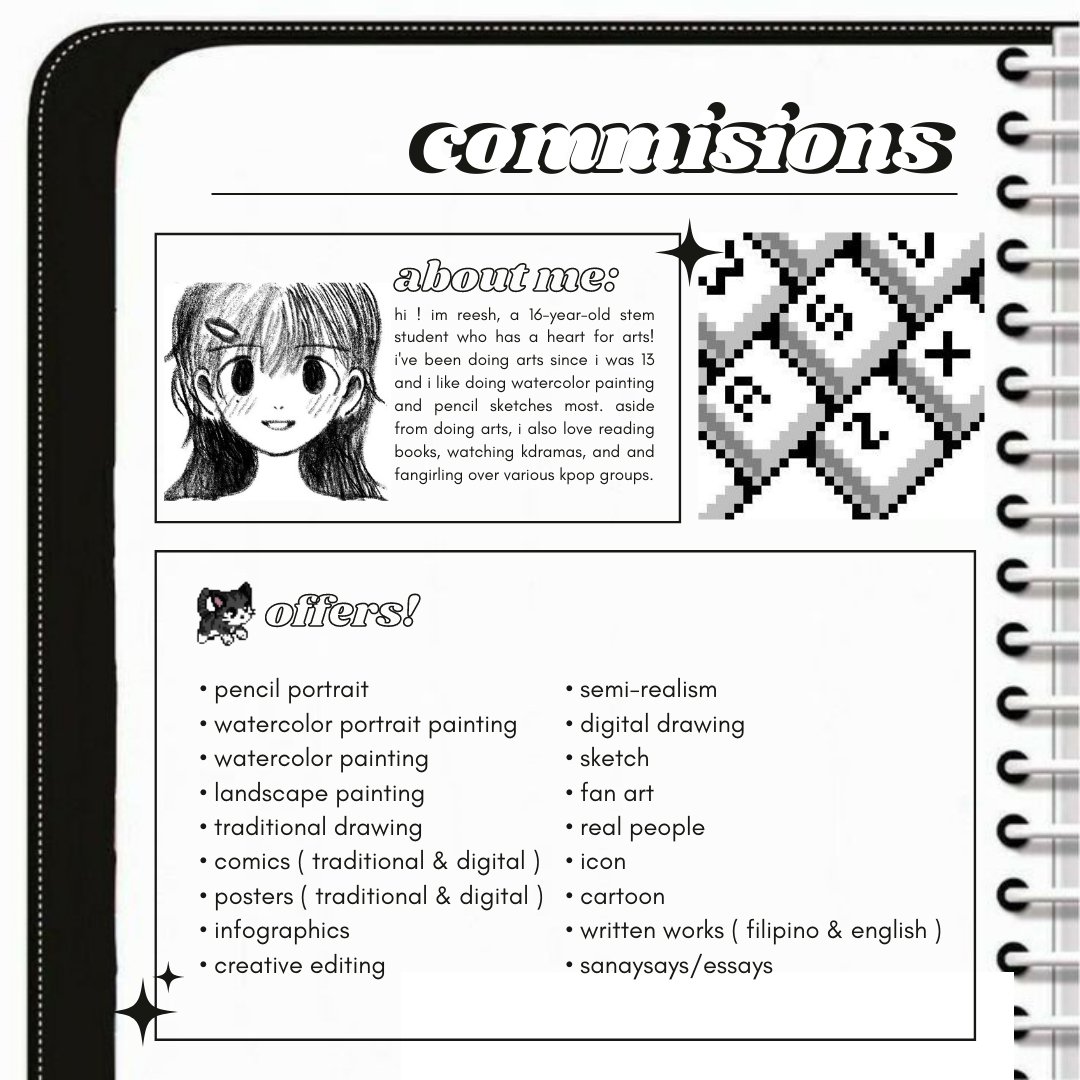 reeshecomme's tweet photo. — ꒰ welcome to @reeshecomme .ᐟ ꒱

do your tasks with reeshe and let's both get that A with ease!

for more details, please refer to my commissions sheet below

✷ #reeshefied https://t.co/yGTmD1S3Rv