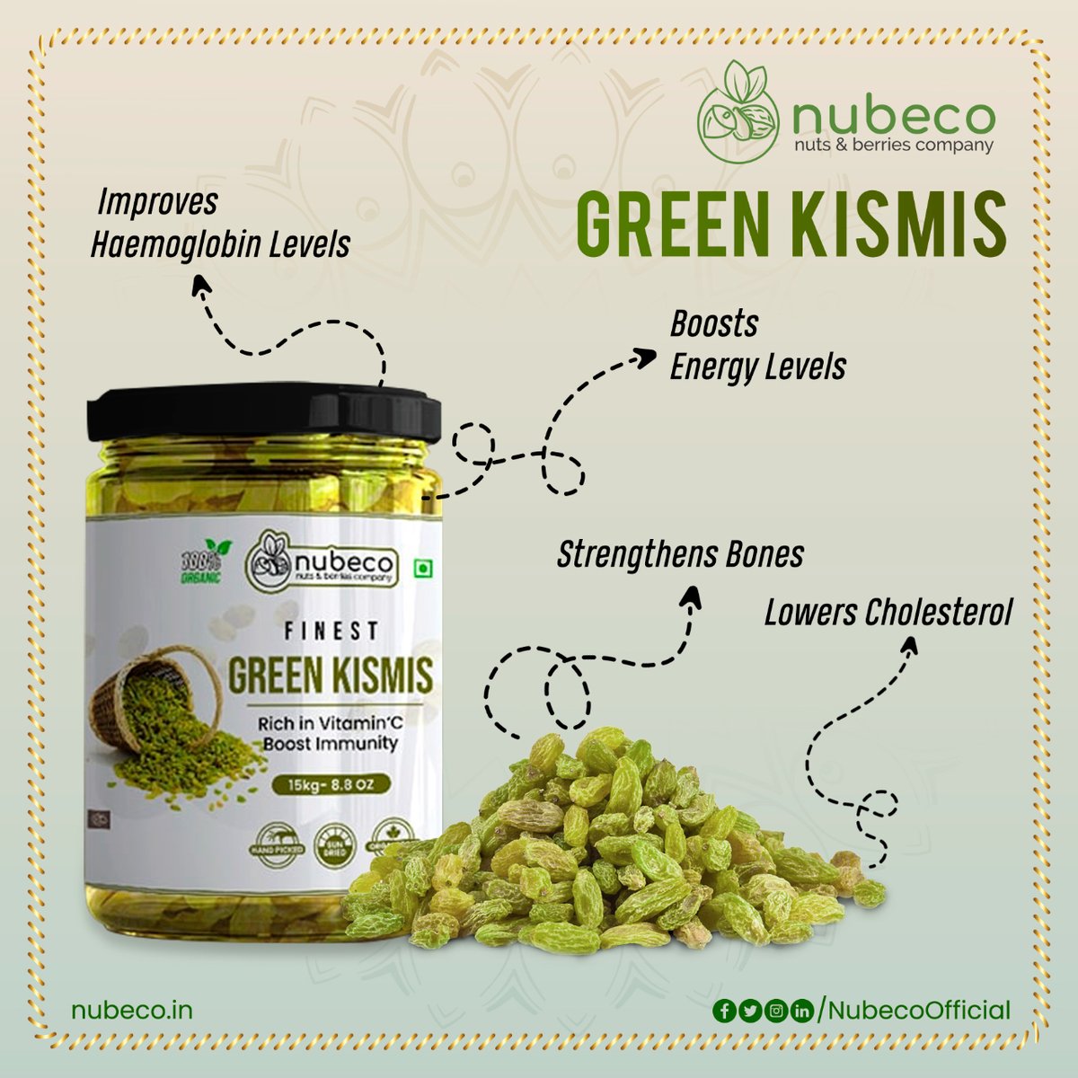 NubecoOfficial's tweet photo. #Kismis provides a list of great health benefits to reckon with.
#nubeco provides you with the best-in-class dry fruits for optimal health.
#Raisins #kismisindia #Benefitsofraisins #OrganicFood #Dryfruits #Dryfruitsonline #HealthyEating https://t.co/qVqZgokHub