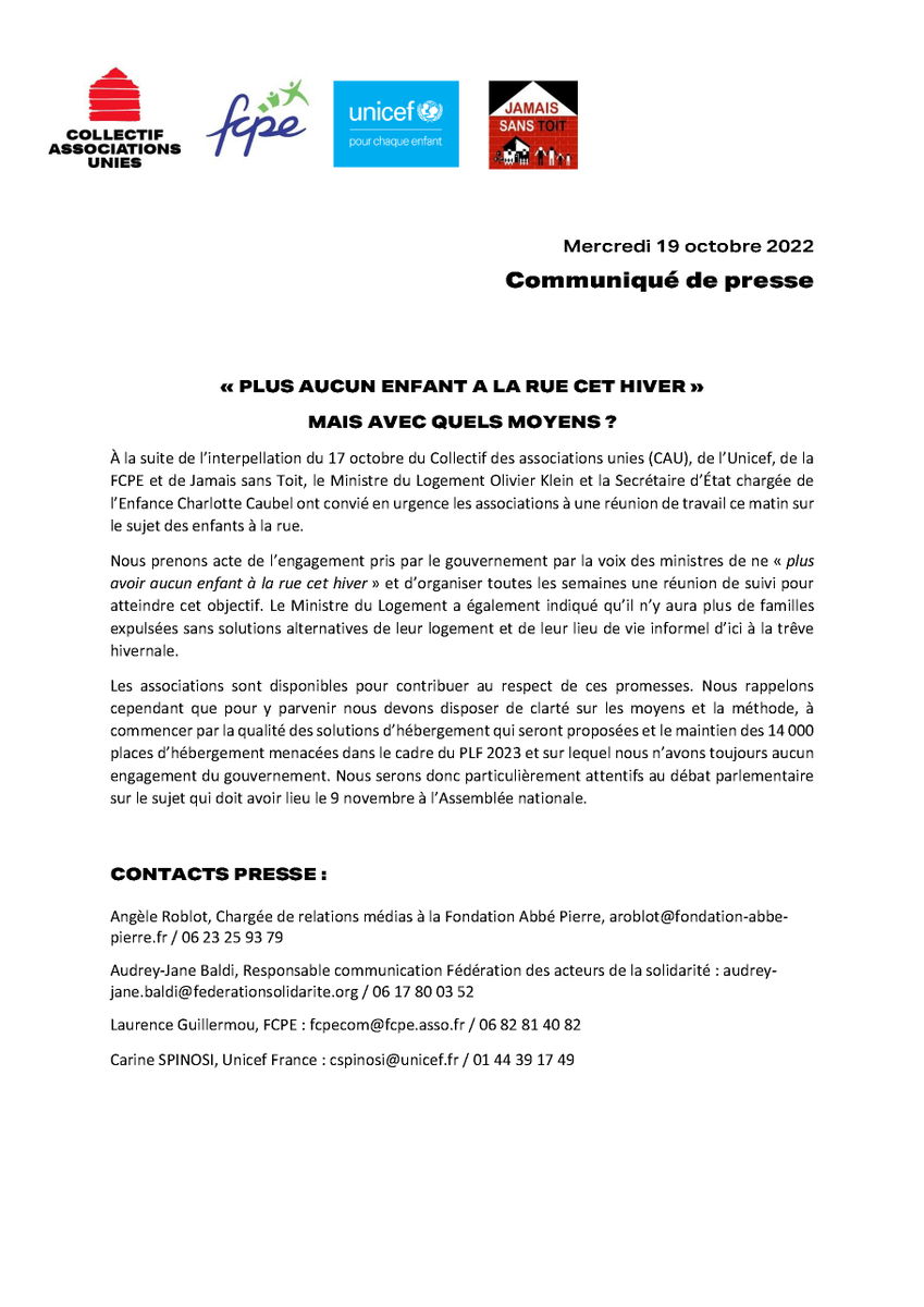 Manuel_Domergue's tweet photo. Après la mobilisation de tant de parents d'élèves, enseignants, associatifs et parlementaires pour alerter sur le sort des 1 700 enfants sans solution d'hébergement chaque nuit, le ministre du Logement s'engage à ce qu'il n'y ait aucun enfant à la rue cet hiver... https://t.co/NYnvTxZq1B