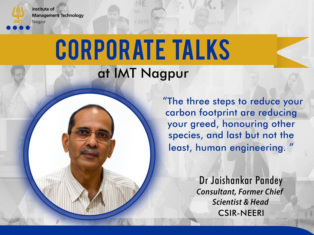 IMT_Nagpur's tweet photo. #IMTNagpur was honoured to host Dr Jaishankar Pandey, Consultant & Formerly the Chief Scientist & Head, CSIR-NEERI.
During the session, he spoke about ways to #reducecarbonfootprint, #humanengineering and emphasized on wise use of #renewableresources.
#MakeTheFirstMoveAtIMTN https://t.co/daRoVDeI9g
