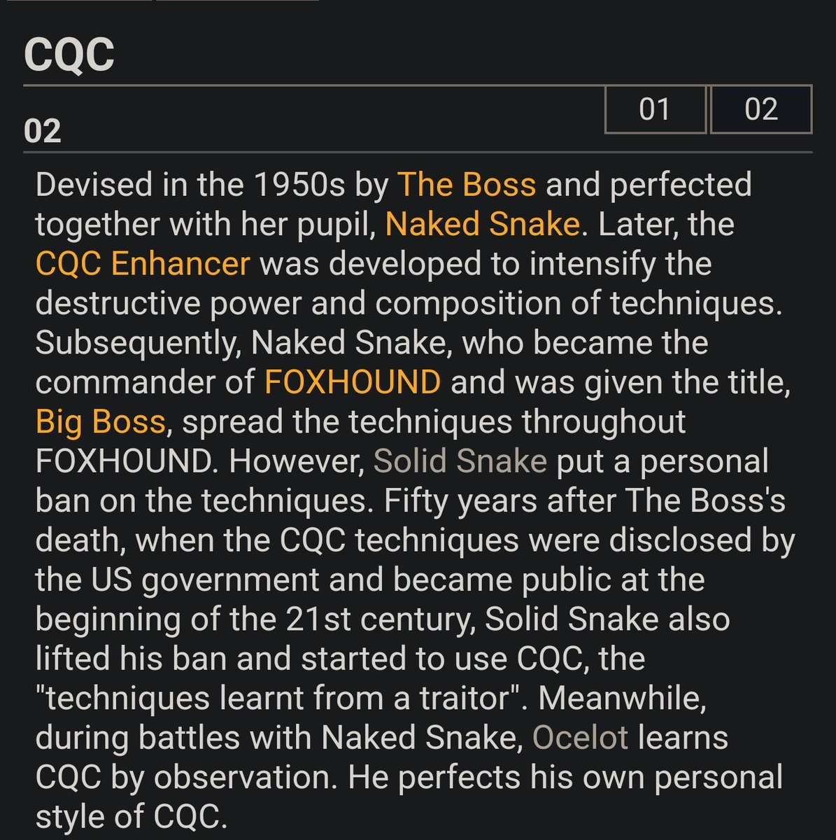 SolidSnakeBox1's tweet image. In MGS4, Solid Snake in 2014 release his personal ban of the martial art, CQC. Created by his father, Big Boss and the legendary soldier, The Boss.