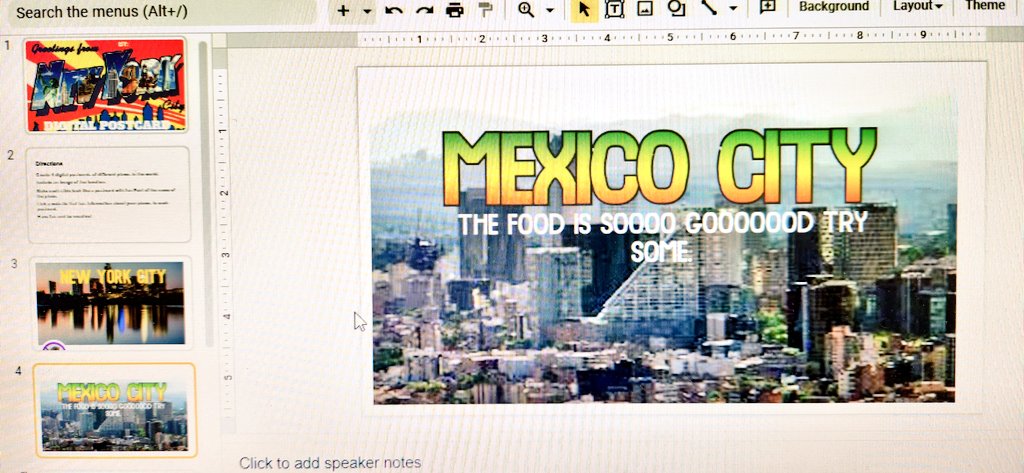 lovelandtech's tweet image. NMS students learned how to make interactive digital postcards from #GoogleAppliedDigitalSkills with hyperlinks of information about desired vacation places. @NeptuneSchools @SNishTech #DigitalArtClass #GoogleAppliedDigitalSkills #futuregraphicdesigners