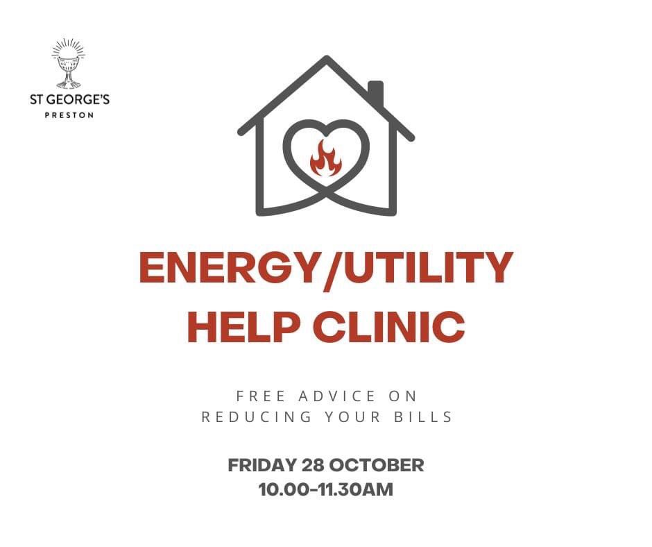 StGeorgePreston's tweet photo. Are you worried about energy bills? We’re pleased to be offering this free energy help clinic on Friday 28th October 10am where you can get free advice on reducing your bills! 🙌
All are welcome. 
#Preston #Lancashire https://t.co/ddsizPnK0e