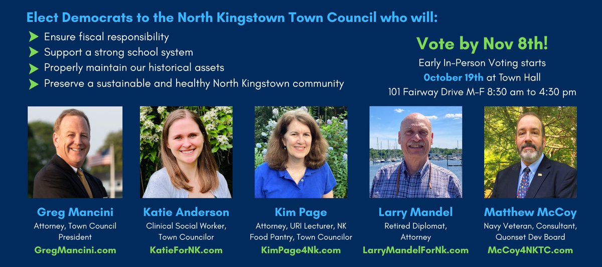 NK_Dems's tweet photo. Early Voting begins today! Make a plan to vote early now until Nov 7th at NK Town Hall - Monday thru Friday from 8:30 am to 4:00 pm #VoteEarlyRI #VoteNKBlue2022 https://t.co/koEH1krBNI