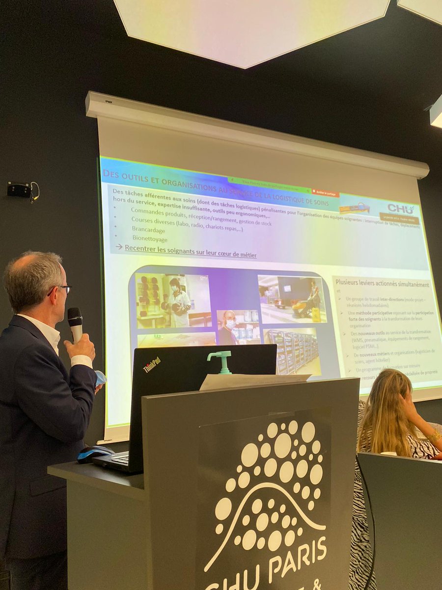 #sdal2022 6e intervention, Ronan Talec du <a href="/CHURouen/">CHU de Rouen</a> présente le plan ambitieux de modernisation logistique au bénéfice des services de soins. Parmi les résultats : augmentation du temps de soins, baisse des déplacements,meilleure gestion des stocks, amélioration des organisations