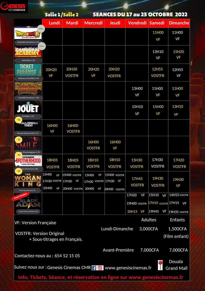 Ledawa's tweet photo. PROGRAMME DE LA SEMAINE
#CANALOLYMPIABESSENGUE
#CANALOLYMPIAYAOUNDE1
#CINEMAEDEN
#GENESISCINEMAS
#DOPE #DCLP #YCLM
#DOUALACESTLAPUISSANCE
#YAOUNDECESTLAMAGIE https://t.co/cXECjvMpZg