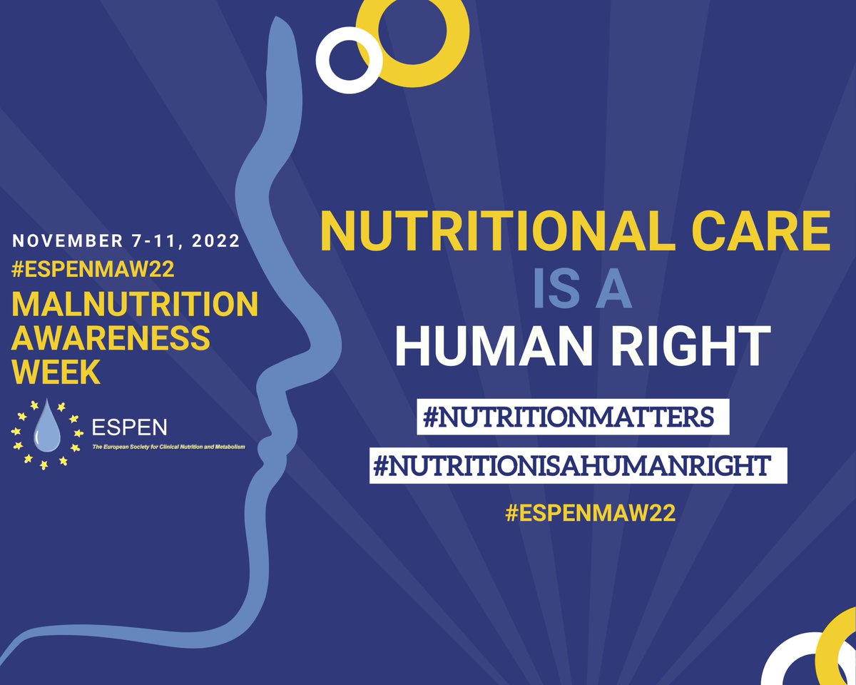 Disease-related malnutrition can have devastating clinical impact: we want to improve access to optimal nutritional care. 
#ESPENMAW22 
Save the date 📆7-11 november, 2022
#NUTRITIONMATTERS
#NUTRITIONISAHUMANRIGHT