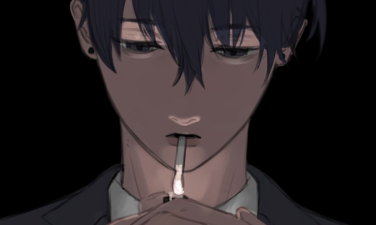 hayakawa aki 1boy cigarette solo simple background black background black hair male focus  illustration images