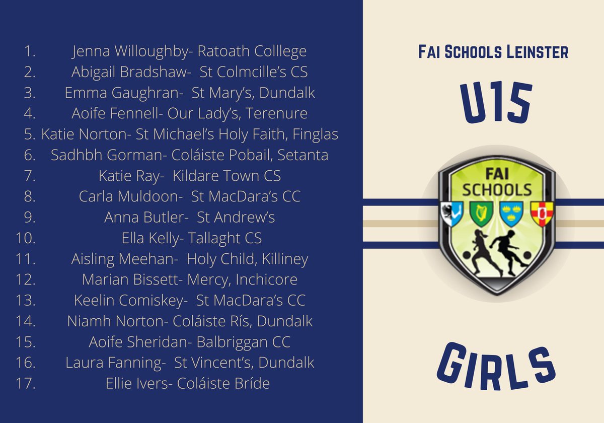 📢 FAI Schools Leinster Girls U15 2022 Squad announcement. Congratulations to the 17 players who will represent Leinster at this year’s #Interpro tournament.💙