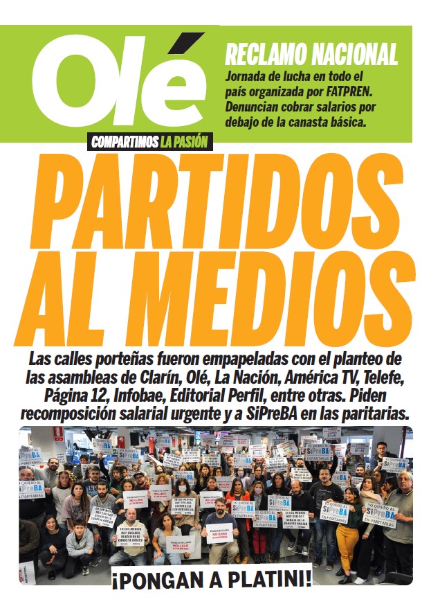 ☑️Jornada nacional
📰 #PrensaEnLucha PONE EN TAPA SU RECLAMO

🗯Junto a <a href="/PrensaFATPREN/">FATPREN</a> y nuestras asambleas, como la de Olé en <a href="/delegadosclarin/">Comisión Interna Clarín</a> exigimos:

📣#SiPreBAEnParitarias y #RecomposiciolSalarialYA
 
Lo que los medios en los que trabajamos no dicen sobre nuestros sueldos👇