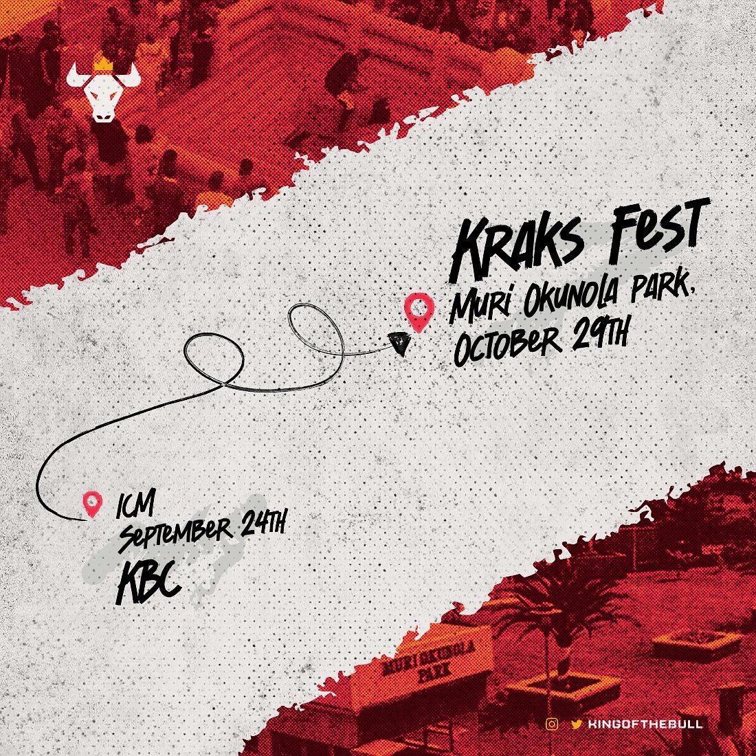 kingofthebull's tweet photo. We said the bull was coming to a location nearest to you and we weren’t joking!
Annoucing our next stop 👇🏿 
 KRAKS FEST 
October 29th 
Muri Okunola
-
Get your tickets to #kraksfest today and stand the chance to win N50,000 and be the next #KingOfTheBull 
#KOTB https://t.co/8TRjvxNkCh