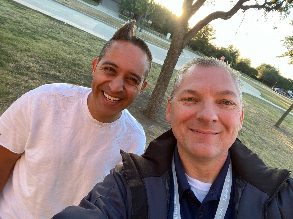 FresEaglesPTA's tweet photo. Mr. Soto let us shave his head on announcements this morning for raising $46,600 on our school fundraiser!! Thank you to all our families for donating!! #CelebrateKISD #ChargerNation #ADFunRun #Freedomeaglespta @FRES117 @KellerISD https://t.co/Nyqd4ZnTcD