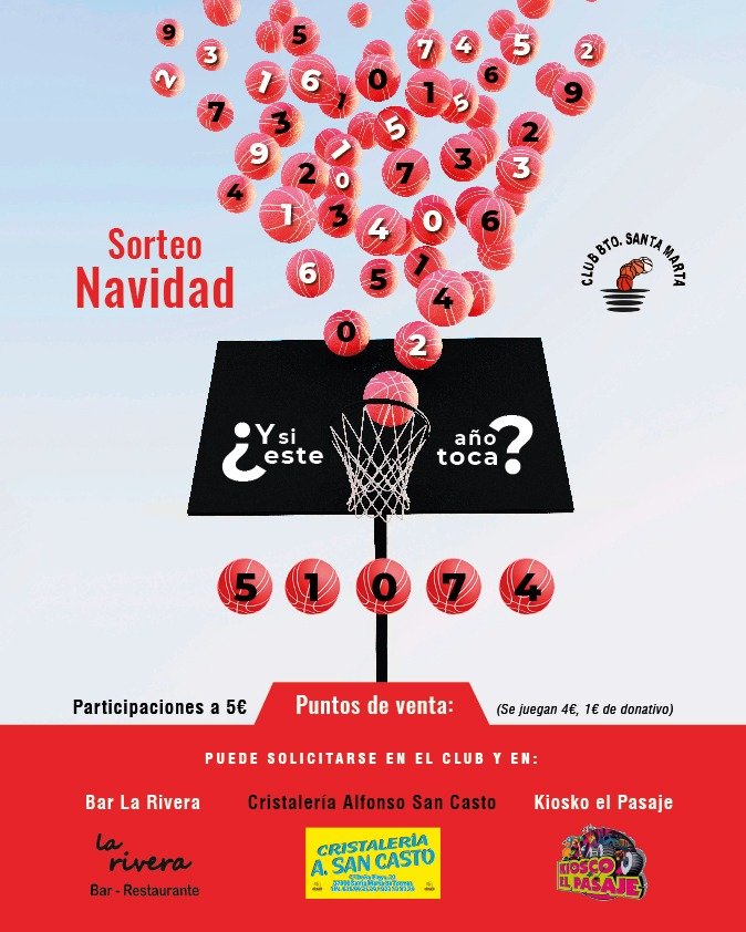 cbsantamarta's tweet photo. 🎄Ya a la venta las participaciones de la lotería de navidad ‼️

🎟5️⃣1️⃣0️⃣7️⃣4️⃣🎟

🍀Ya podéis adquirir las papeletas  a través del club o en los distintos puntos de venta:

🪟Cristalería Alfonso San Casto
🍷Bar La Rivera (junto al campo de fútbol y Piscinas)
🍬Kiosko El Pasaje https://t.co/RM2o90PAxO