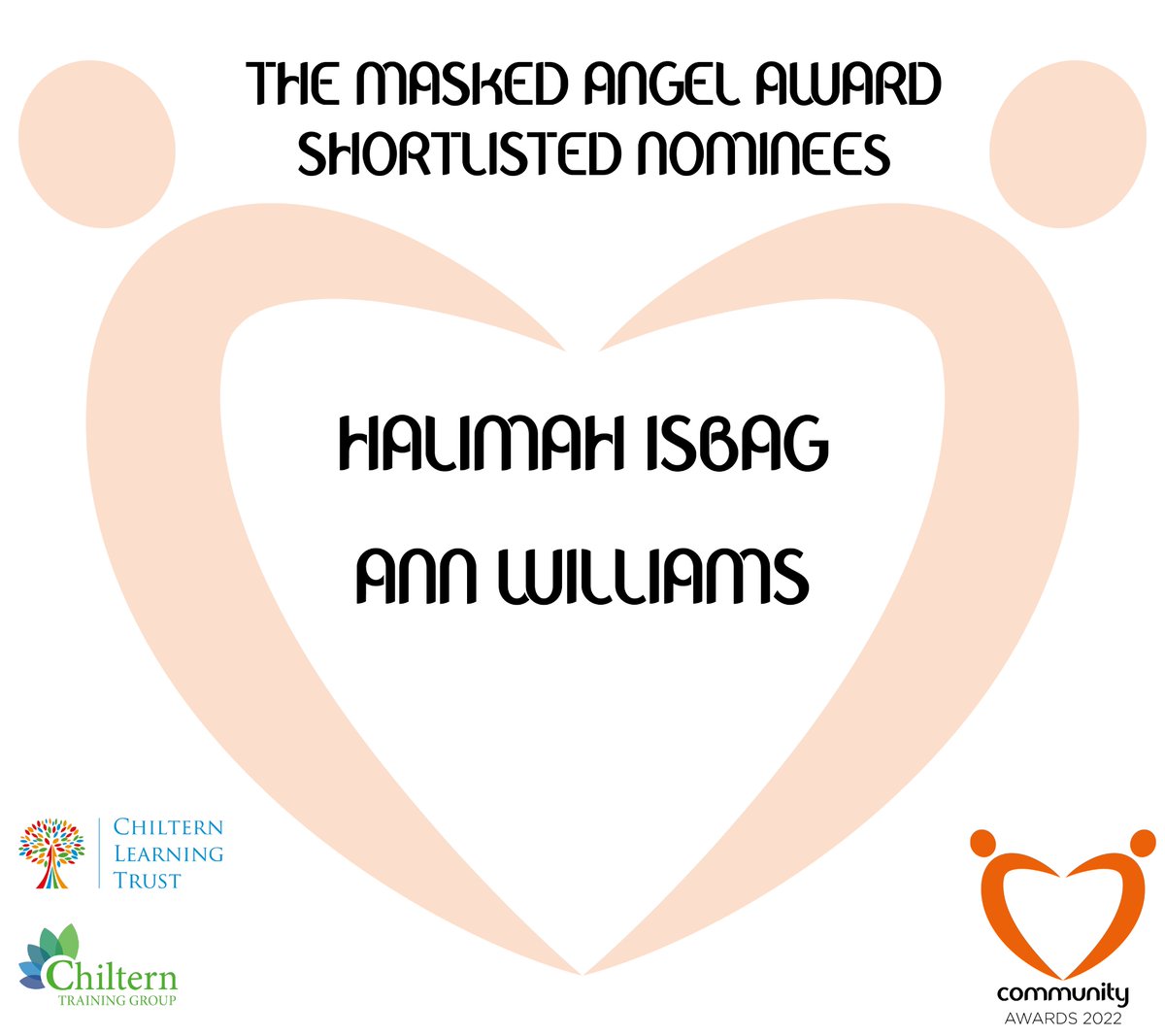CILuton's tweet photo. Our shortlisted nominees for The Masked Angel Award sponsored by @ChilternLT and @CTGtraining
@halimah_i96
Ann Williams
#WeCelebrateTogether #CommunityAwards2022 #MaskedAngel https://t.co/fs9fBNqFhI
