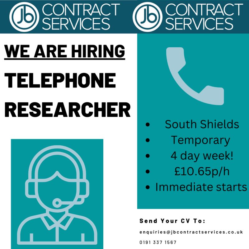 We're looking for Telephone Researchers to start immediately in South Shields.

You will carry out research talking students and ex students through a number of questions (Feedback on courses) and recording the information on a computerised system.

No cold calling!