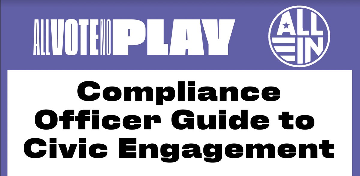 "17.1.7.6 Required Day Off - Civic Engagement" is coming up.  

Originally put forth by <a href="/Div1SAAC/">Division I SAAC</a>,  all the information to understand the history, current <a href="/NCAACompliance/">NCAA Compliance</a>  requirements, and how to make the most of it can be found here:

allvotenoplay.org/resources/comp…

#BuildingTeammates