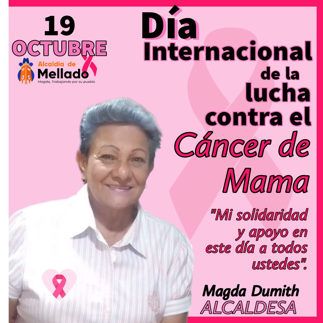 Magdaalcaldesa's tweet photo. Cada #190ct nos solidarizamos con todas aquellas mujeres y hombres que luchan contra el cáncer de mama. Recordemos que la solución es prevenir. La alcaldesa Magda Dumith expresa su apoyo y admiración a todos aquellos sobrevivientes de esta enfermedad.
#CancerDeMama https://t.co/iA4GP72qZQ