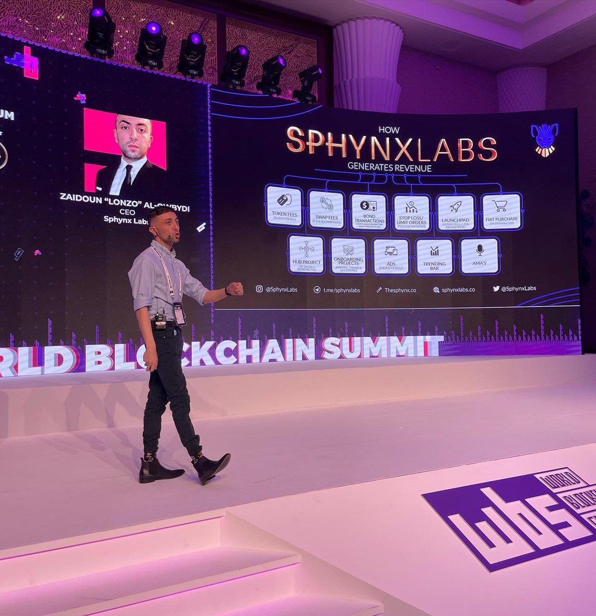 Live now at #WBSDubai 2022! A keynote on “Accelerating the adoption of digital currencies”by Zaidoun “Lonzo” Al-Owbydi, CEO, @SphynxLabs. If you’re at the event, tag us in your posts and get a chance to be featured on our social media. #WBSDubai #blockchaintechnology #wbs