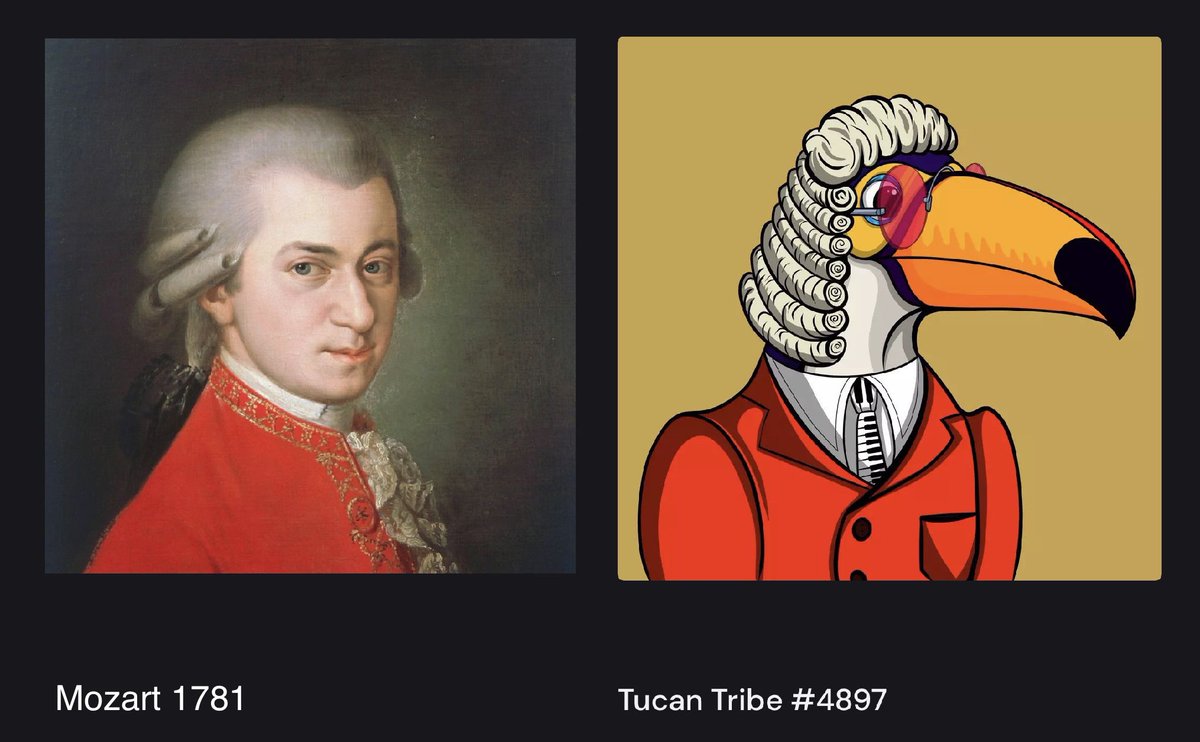 1111110010bit's tweet photo. Wunderbar!
Please welcome my brand new Mozart style Tucan 🎼🎹🎶
Thx @RandGallery secondary market for the good deal

@TucanTribe @AlgoFoundation #TucanTribeNFT #algofam #Algorand #NFT #symphony40 #Mozart #AmadeusMozart #WolfgangAmadeusMozart #Salzburg #SalzburgerFestspiele https://t.co/iJdOXn9FO9