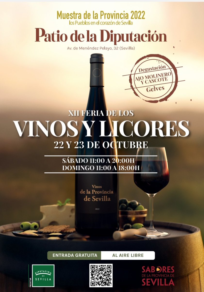 SaboresSevilla's tweet photo. V FERIA DE VINOS Y LICORES EN EL PATIO DE LA @DIPUSEVI
#MuestradelaProvinciadeSevilla.
🍷🧀🫒🍫👇👇
✅ Este fín de semana.
✅ ENTRADA GRATUITA.
✅ Catas y presentaciones de productos.
✅Actuaciones Musicales.
➡️ Degustación #AjoMolinero y
      #Cascote, de #Gelves.
#Sevillahoy https://t.co/arBIaNfWf6