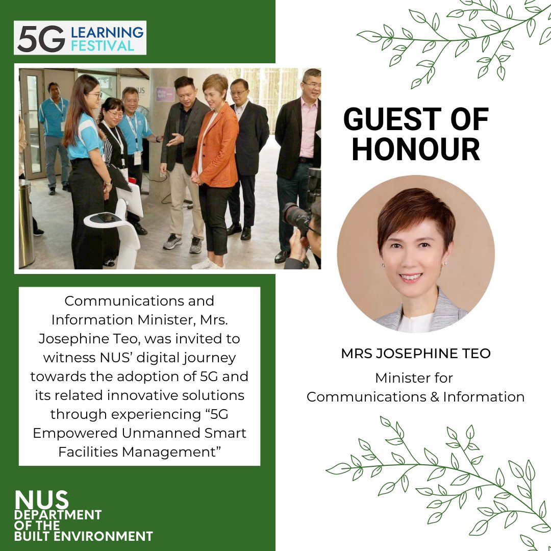 On 13 Oct 2022, NUS Department of the Built Environment (DBE) welcomed Communications and Information Minister, Mrs. Josephine Teo, at The Centre for 5G Digital Building Technology (C5GDBT) for the 5G Learning Festival. 
More at:
5glearningfestival.com
#NUS #CDE #DBE #JTM
