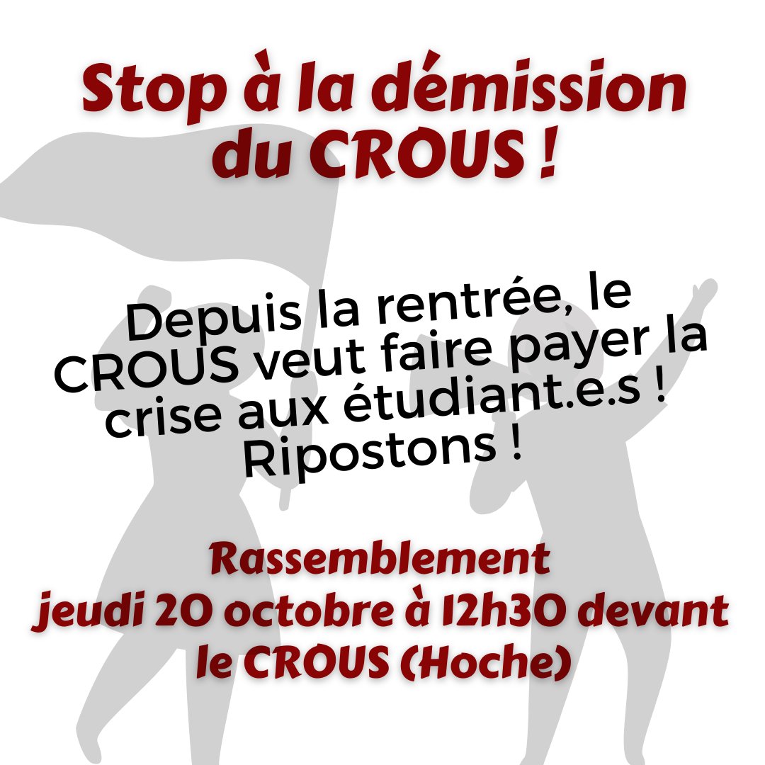 FSE_Rennes's tweet photo. 🔴 RAPPEL 🔴
APPEL A TOUSTES LES ÉTUDIANT.E.S DE RENNES

📌 Rassemblement jeudi 20 devant le CROUS place Hoche 12H30 !!

Pour dénoncer le #CROUSDeLaHonte
Et pour demander des logements pour tous et toutes, le repas a 1€ et la réouverture des ru et cadets qui ont été fermées !! https://t.co/Jh0OBXQ1eG