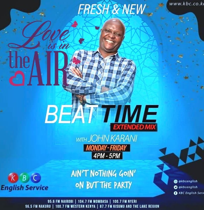KBC English Service (@kbcenglish) on Twitter photo 2022-10-19 09:32:51 Beatime Wednesday ..Love is in the air from 4pm - 5pm. Love dance jams 80s and 90s with John Karani JK @kbcenglish @johnkaranijk The Goodtimes are back. #SNSKBC #BEATIMEKBC Beatime Wednesday ..Love is in the air from 4pm - 5pm. Love dance jams 80s and 90s with John Karani JK @kbcenglish @johnkaranijk The Goodtimes are back. #SNSKBC #BEATIMEKBC