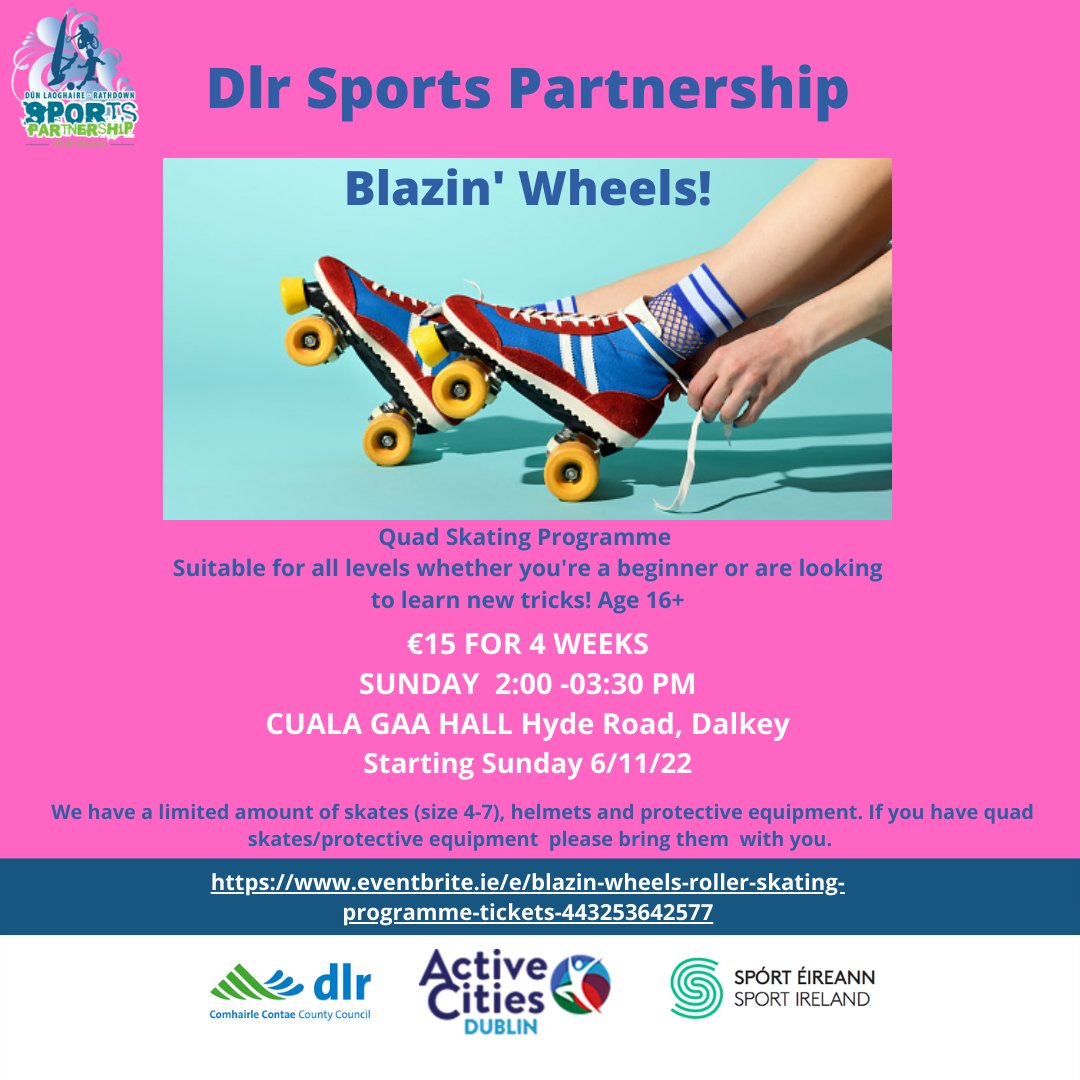 ❄️🛼 Get your skates on this Winter 🛼❄️ We are delighted to be rolling out a 4 week quad skating programme this November! Suitable for beginners and those looking to learn new tricks. Age 16+ For more information and to book eventbrite.ie/e/blazin-wheel… @sportireland @dlrcc