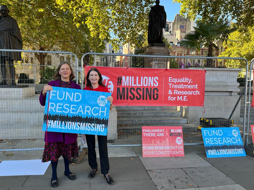 PutneyFleur's tweet photo. I spoke at @MEActNetUK Rally yesterday on behalf of those people with #ME and #CFS unable to come, and to demand more info and training for drs, more research &amp; benefit changes. 

Ruth is one of the ME missing who couldn’t come. #helloRuth @ruth_lampard 

#MillionsMissing https://t.co/uwgZ5RCTNd