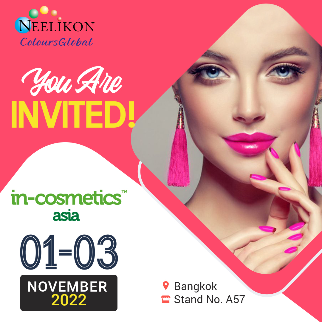 NeelikonL's tweet photo. We are participating and you are invited!
Visit us at In-Cosmetics, Bangkok and explore the wide range of cosmetic colours we offer.
01-03 Nov 2022. Stand No. A57, Bangkok.
Visit https://t.co/ettR0aX8LG
#cosmeticcolours #cosmeticdyes #Neelikon #cosmetics #safecolours https://t.co/tZMHlZODz3