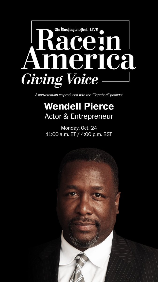 WendellPierce's tweet photo. Join me and @capehartj for @washingtonpost #washingtonpostlive on Monday, October 24 at 11am EDT! @salesman_bway https://t.co/js4eU6XHSj