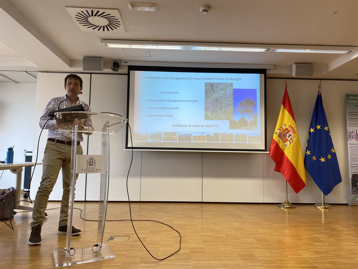 @EU_Commission @FORESTEUROPE @SilviaAbruscato @bmel How to connect knowledge to action to foster resilience in #European forests? At this moment, @abravo_oviedo, representing @CSIC, presents the outcome of different #forest stands and trees during #droughts. Species composition plays an important role in the adaptation process.