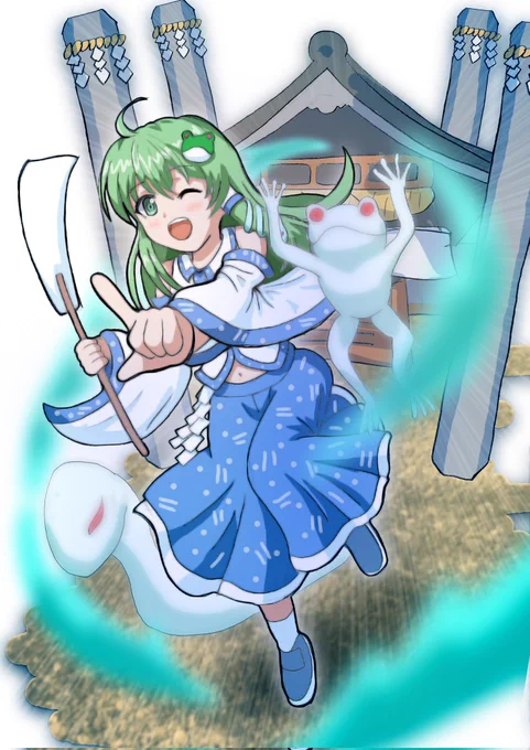 #東方Project #東方イラスト巨大ロボについて熱く語った姿を見た時から大好きなので、今回のお絵描きは早苗さん! 