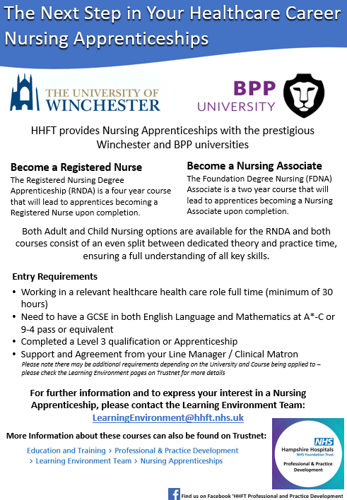 The application period for our 2023 Nursing Apprenticeships is now open. Please visit the Learning Environment Team Trustnet pages for more information and speak to your matron about sending in an expression of interest form.