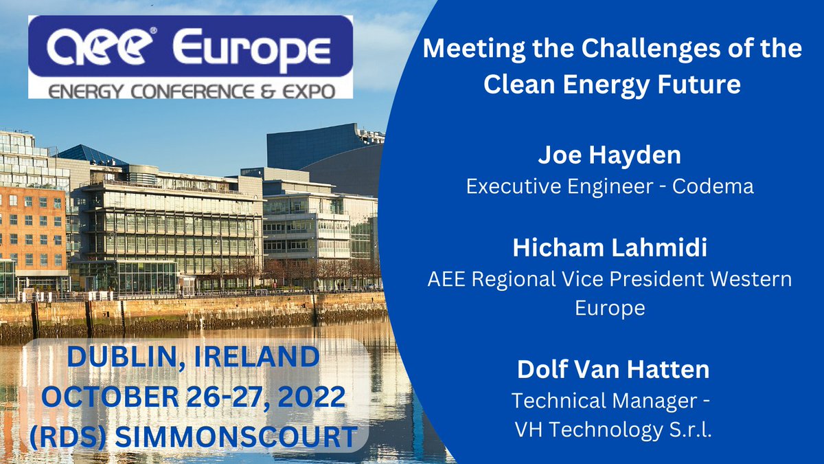 AEurope22's tweet photo. "Meeting the Challenges of the Clean Energy Future" is one of many topics to be discussed at AEE Europe 2022. So join us on the 26th &amp; 27th of October to develop, learn and be involved 

For further information: https://t.co/xrPDQkujrl #europe #energy #event https://t.co/gOv1afe1wt