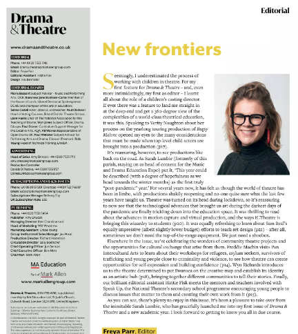 Just got my first issue of @DramaandTheatre back from the printers *exhales deeply and downs three coffees*. As commissioning begins in earnest, I'm keen to hear from educators, theatremakers and writers from a range of backgrounds. Get in touch at freya.parr@markallengroup.com.
