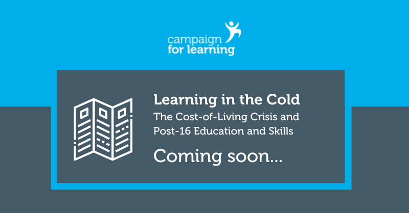 CForLearning's tweet photo. We're releasing our new cost-of-living policy pamphlet tomorrow. Learning in the Cold will include 17 contributions and recommendations from representative bodies, think tanks and skills and labour market consultants.
Follow #LearningintheCold for regular updates. #CostofLiving https://t.co/qiFv3lOKiF