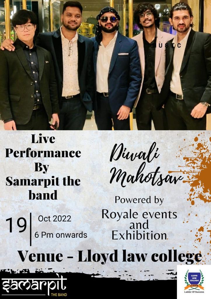 LloydCollege's tweet photo. @LloydCollege and Lloyd school of law is glad to have with us ''𝗦𝗮𝗺𝗮𝗿𝗽𝗶𝘁 𝘁𝗵𝗲 𝗕𝗮𝗻𝗱'' for live performance at 𝐃𝐢𝐰𝐚𝐥𝐢 𝐌𝐚𝐡𝐨𝐭𝐬𝐚𝐯. We are sure with their talent and energy our students will experience the start of the festival.
#lloydlawcollege #samarpit https://t.co/z9q0fBCI9A