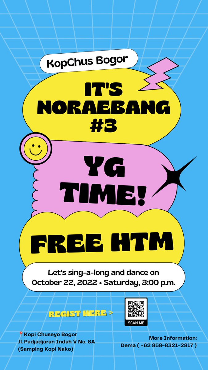 kpopersbgr's tweet photo. [NORAEBANG YG TIME]

Annyeong, chugether!✨
Mimin menanggil semua YG STAN nih untuk ikutan noraebang di Kopi Chuseyo Bogor. Ini FREE HTM loh, yuk kapan lagi kita seru seruan bareng teman-teman YG STAN lainnya!!!

Hari/tanggal : Sabtu, 22 Oktober 2022
Waktu : 15.00-END https://t.co/fkFUFzaQrb