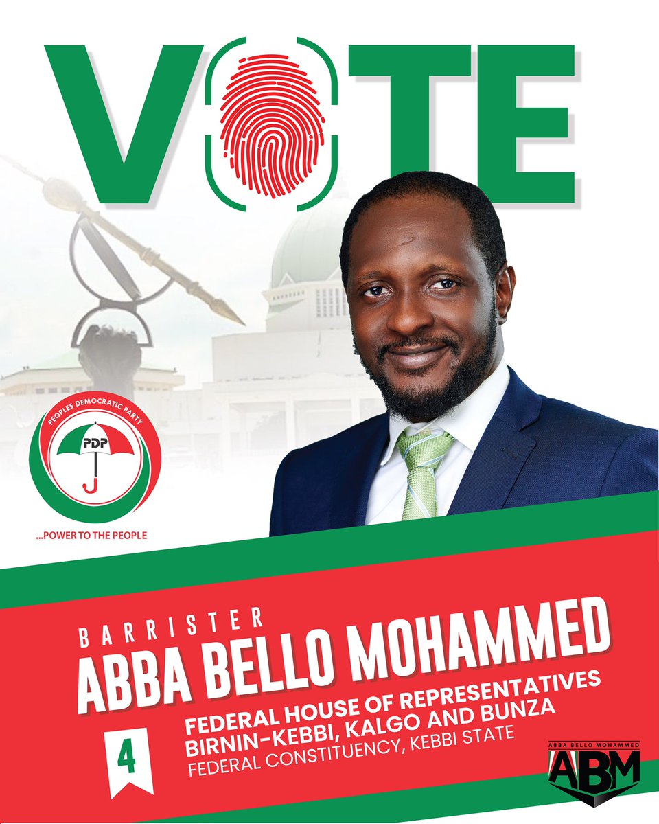 I do not take the call to serve lightly because it is a great honor to represent the mandate of the people. 
NOW!!! is our starting point.

#AbbaforReps
#Abba2023
#OurBirninKebbiKalgoBunza
#ABM2023
#WakilciMaiInganci
#AbbaforQualityRepresentation