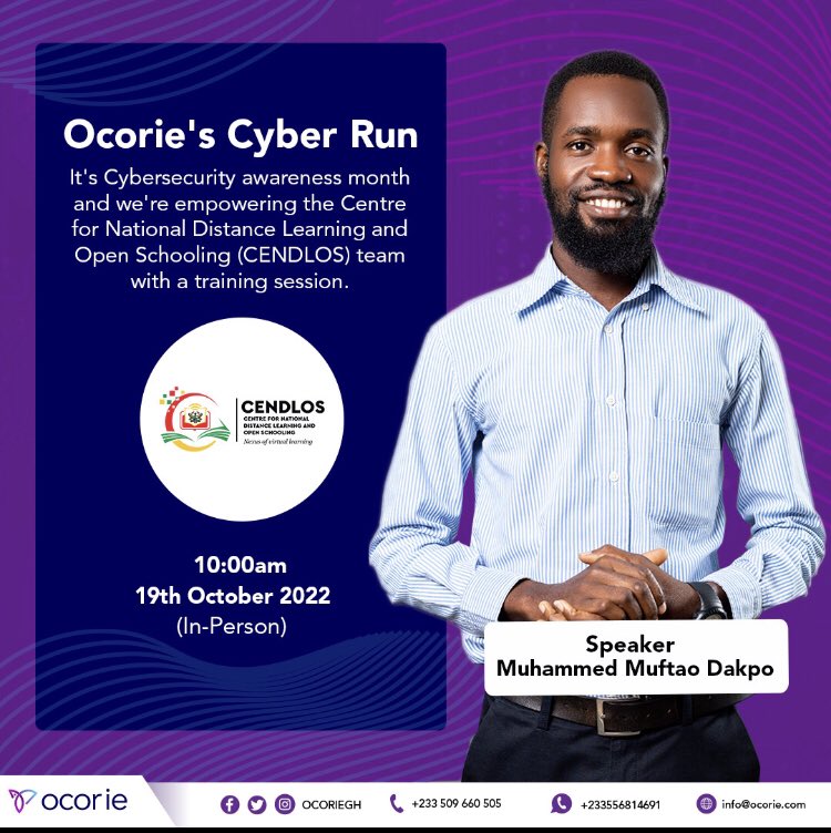 ocoriegh's tweet photo. The #CyberSecurity preachers are on the road again. This time we engage team CENDLOS. No team left out on our crusade of getting people informed on cyber security. #CyberSecurityAwarenessMonth https://t.co/OQKDkejOzM
