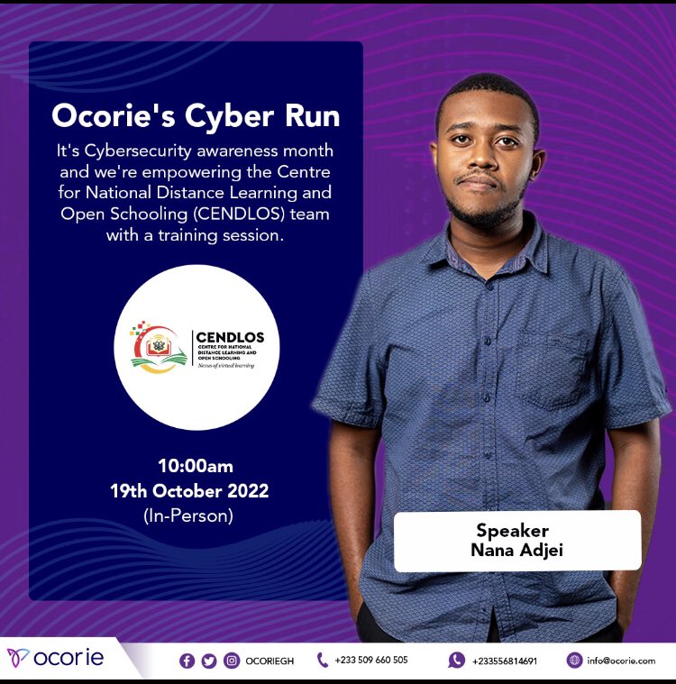 ocoriegh's tweet photo. The #CyberSecurity preachers are on the road again. This time we engage team CENDLOS. No team left out on our crusade of getting people informed on cyber security. #CyberSecurityAwarenessMonth https://t.co/OQKDkejOzM