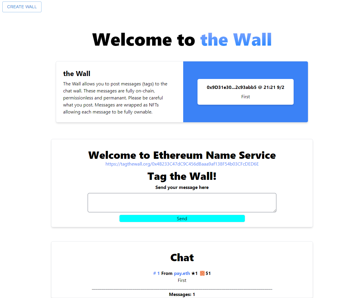 tagtheWall's tweet photo. Come join the decentralized, immutable, onchain and permissionless chat wall for @ensdomains. See whos messaged by their ENS handle, even when not sending messages on Mainnet! 

Come chat!
https://t.co/lnyPORnJkn https://t.co/b4H5PNWnas